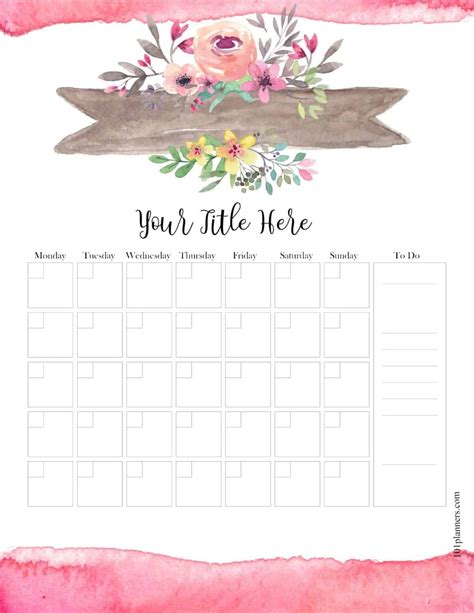 blank calendar template word customize  print