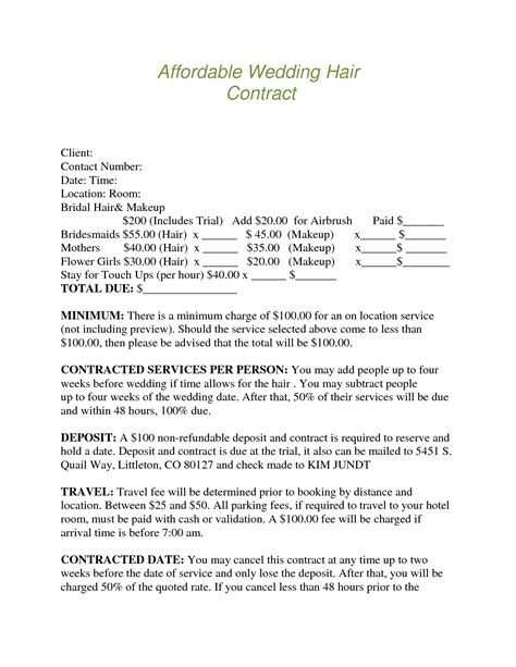 wedding hair contract template