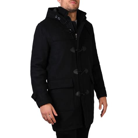 au mens warm duffle coat removable hood  pockets zip  long jacket ebay