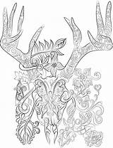 Coloring Deer Pages Adult Printable Colouring Head Skulls Template Etsy sketch template