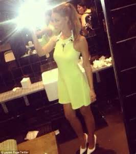 Lauren Pope Is A Head Turner In Neon Dress And White Stiletto Heels At
