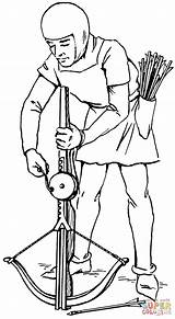 Coloring Medieval Crossbow Weapons Crossbowman Pages Clipart Arbalest Cocking Middle Ages Man Drawing Preparing Military Crossbowmen Archer Svg Warrior Loading sketch template