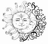 Drawing Moon Sun Celestial Drawings Ink Face Astrolabe Weather Getdrawings Paintingvalley Wind sketch template