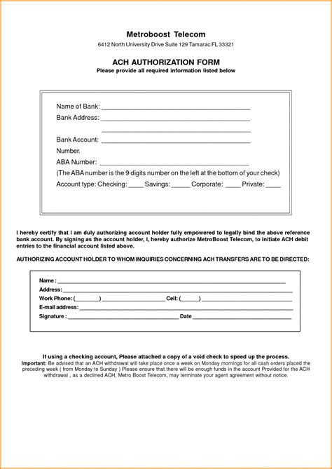browse  sample  ach deposit authorization form template