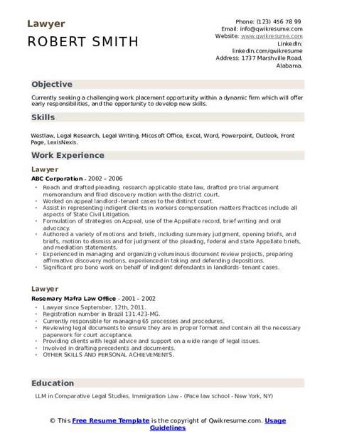 lawyer resume samples qwikresume