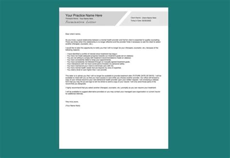 therapy client termination letter  template therapybypro