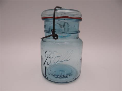 1920s antique 1 pint aqua blue ball ideal mason jar canning jar with