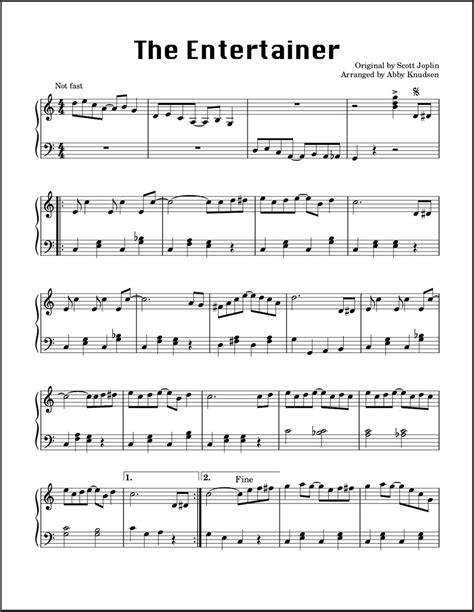 simplified  entertainer easy joplin piano sheet  printable