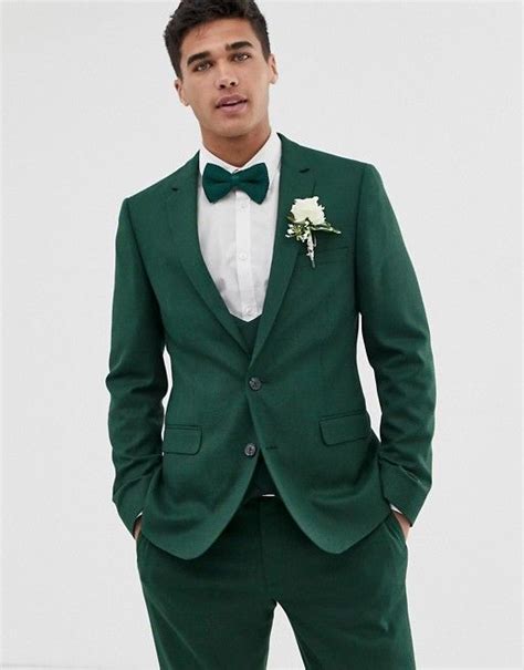 asos design asos design wedding skinny suit jacket  forest green micro texture wedding