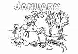 January Coloring Pages Printable Color Children Happy Print Snowman Restoring Little sketch template