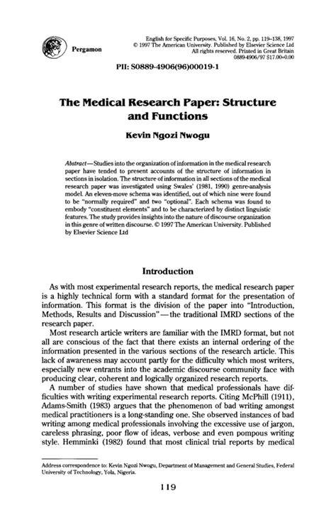 medical research paper structure  functions