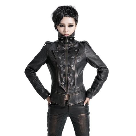 punk gothic clothing punk military dovetail women leather coat slim fit