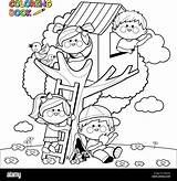 Children Tree Coloring Playing House Book Illustration Climbing sketch template