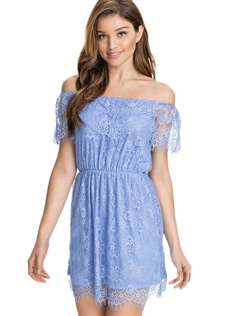 Women Off Shoulder Lace Light Blue Summer Dress Online