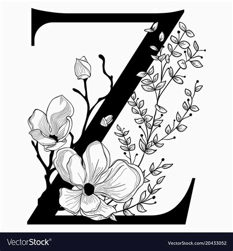 vector hand drawn floral  monogram  logo uppercase letter