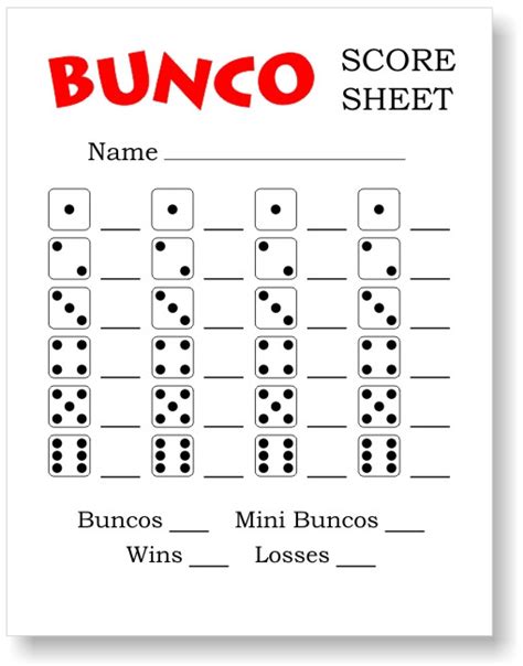 bunco score sheets   printable bunco score cards