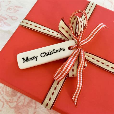 ceramic merry christmas gift tag  gingham ribbon  chapel cards notonthehighstreetcom
