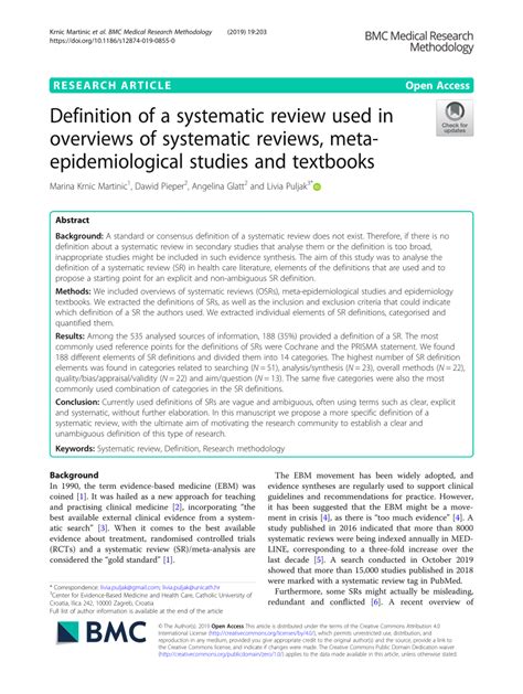 definition   systematic review   overviews  systematic