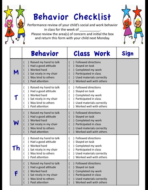 behavior checklist  students     writing