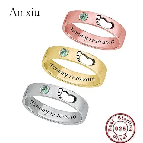 amxiu gepersonaliseerde  sterling zilveren ringen voor vrouwen moeder geschenken custom baby
