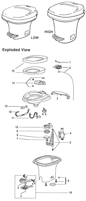 thetford aqua magic iv foot flush rv toilet repair parts diagram toilet repair plumbing