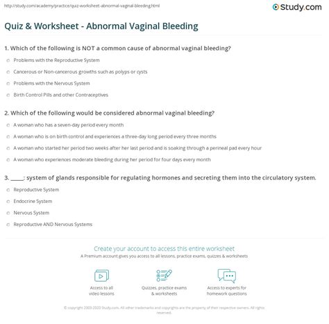 Quiz And Worksheet Abnormal Vaginal Bleeding