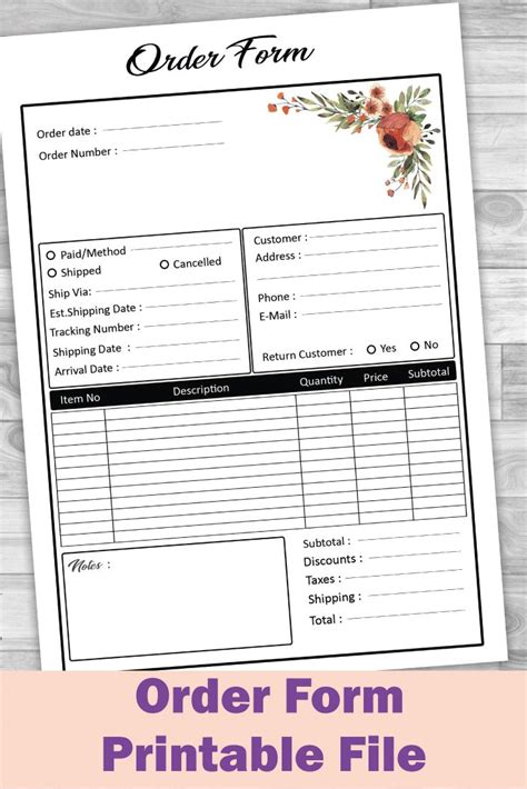 printable order form order form template custom order form printable