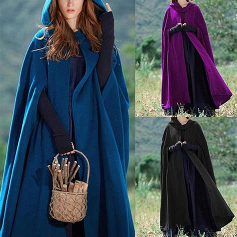 Medieval Cloak Hooded Coat Women Vintage Gothic Cape Coat