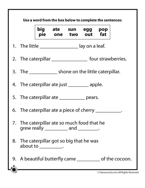 hungry caterpillar vocabulary worksheet woo jr kids activities