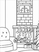 Coloring Christmas Pages Stocking Fireplace Chimneys Printable Kids Color sketch template