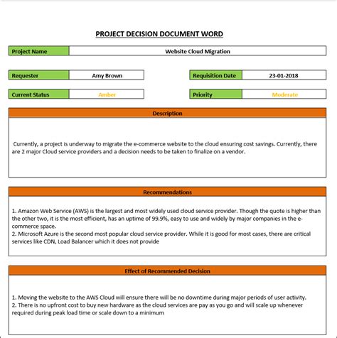 project decision document itsm docs itsm documents templates