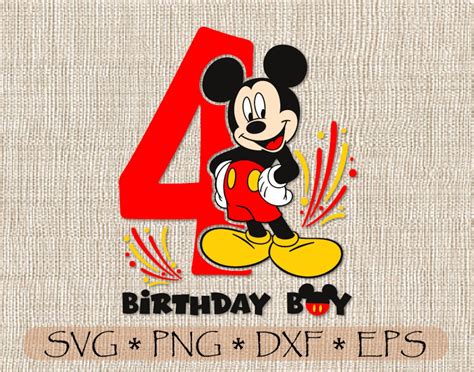 svg png mickey mouse fourth birthday boy  years layered etsy