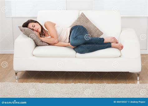 Young Woman Sleeping On Sofa At Home Stock Image Image Of Leisure