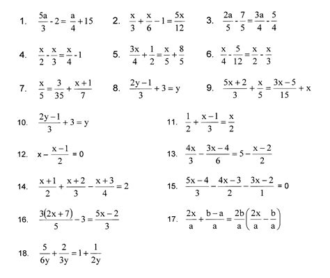 solving equations  fractions  variables   sides worksheet