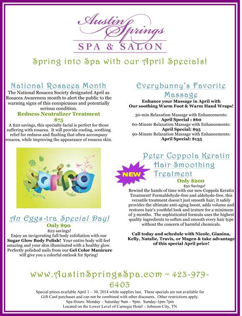 hop    spa   april specials spa specials salon