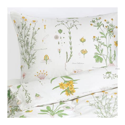 Ikea Strandkrypa Twin Duvet Cover Pillowcase Set Botanical Green Yellow