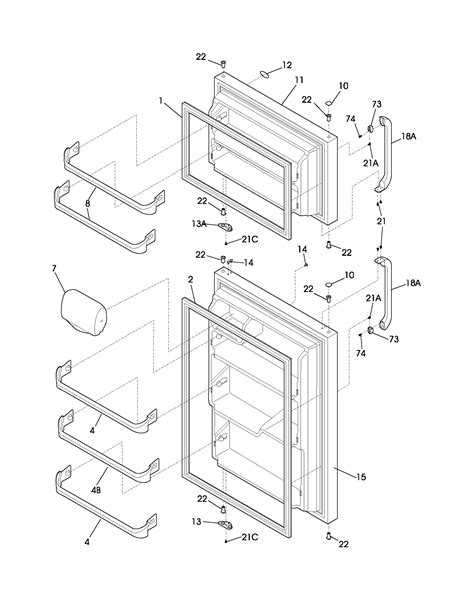 doors diagram parts list  model frtcaw frigidaire parts refrigerator parts