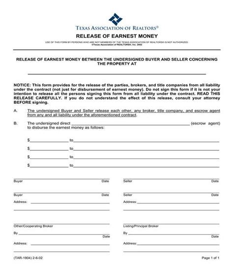 release  earnest money texas form fillable form printable forms