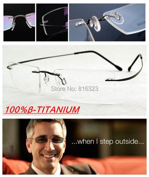 100 titanium eyeglass frames gun gray rimless glasses clear lens