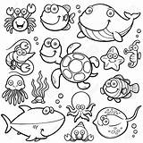 Sea Animals Book Coloring Illustration Vector Drawings Collection Pattern Animal Pages Stock 123rf Cartoon Colouring sketch template