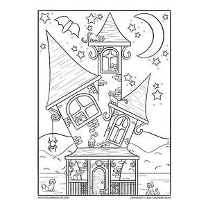 haunted house coloring page printable digital art