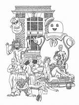 Ghostbusters Busters Puft Slimer Colorir Páginas Marshmallow Aniversário Libros Ecto sketch template