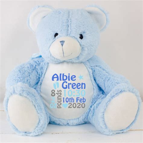 personalised baby boy teddy bear blue heavensent baby gifts