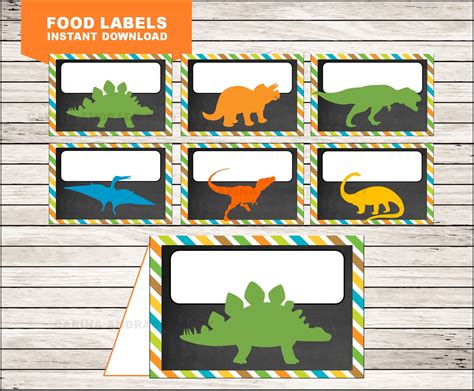 dinosaur food labels printable  rex food tent cards etsy australia