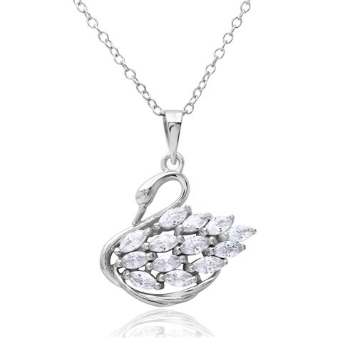 sterling silver cz swan necklace sbgp