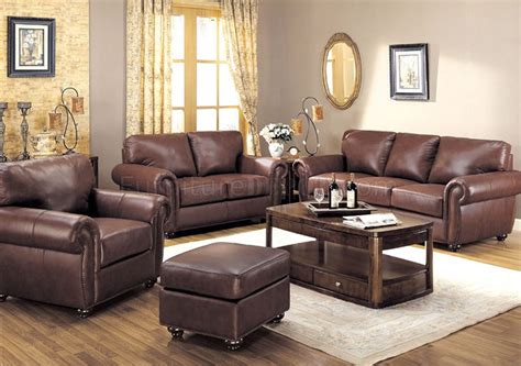 brown full leather traditional living room