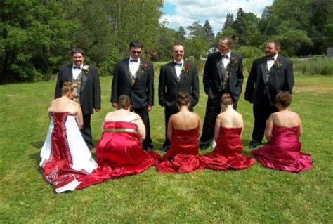 bridesmaids group photo flashing