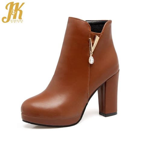 jk new thick high heels ankle women boots crystal platform boot round