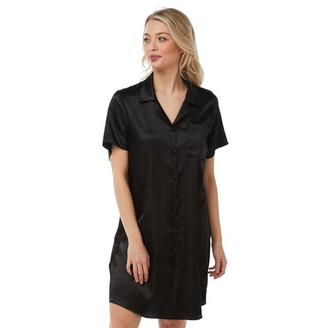 plain black satin nightshirt short sleeve knee length  size