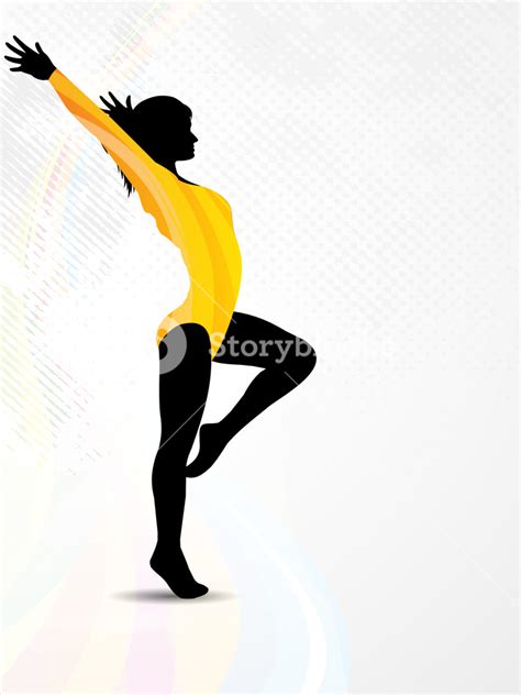 rhythmic gymnastic silhouette on colorful wave and grunge